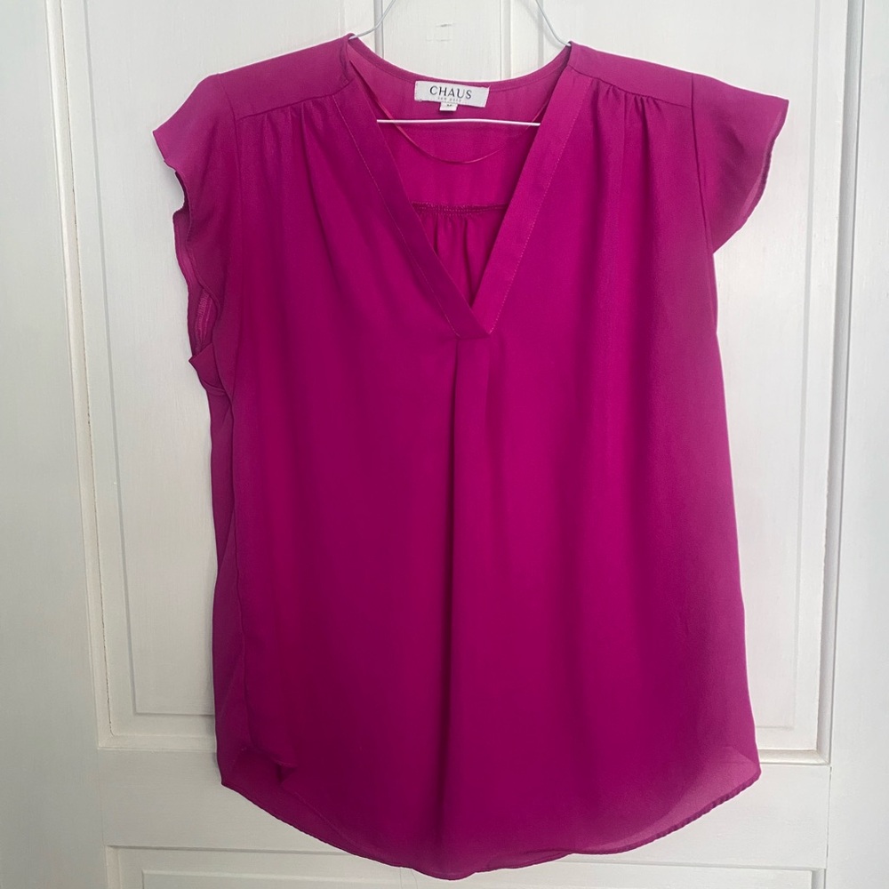 Chaus Magenta Cap Sleeve V-Neck Blouse